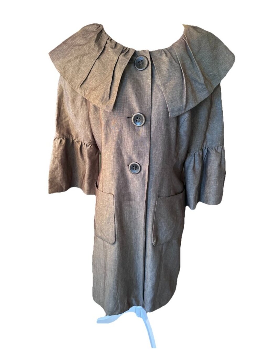 Semantiks Vintage BrownLinen Blend Swing Ruffle Jacket Medium
